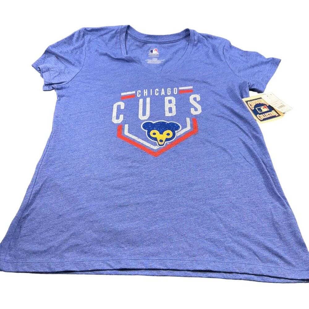 Cooperstown Collection Women's Size Large T-Shirt Chicago Cubs Royal Heather New